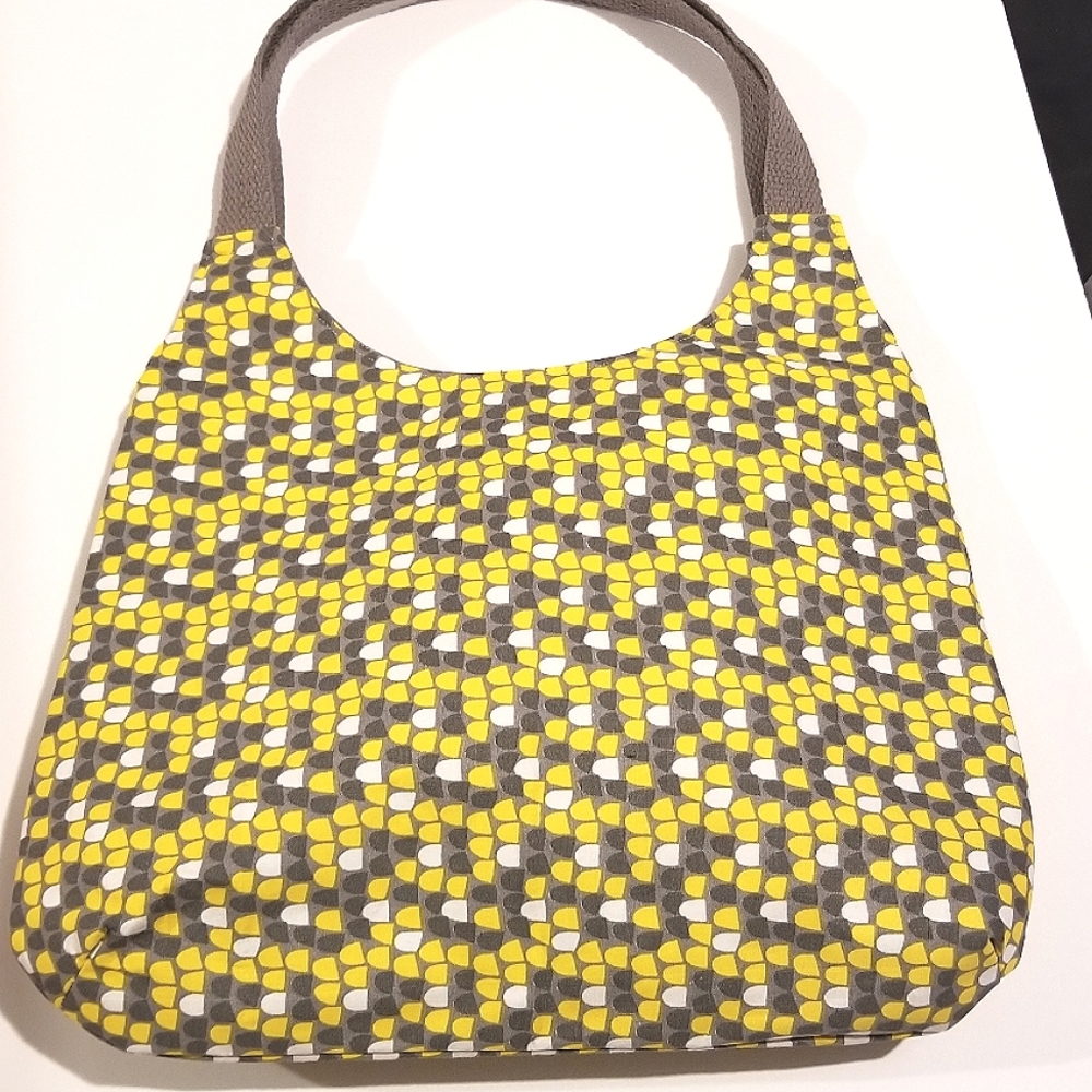 Grey and Yellow Print Hobo Bag